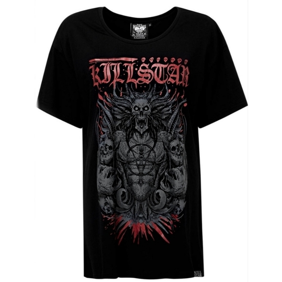 Killstar ✦ Graphic Tee ✦ 9th Gate Black Cotton w/ Red Demon Print Oversized XL - Picture 1 of 8